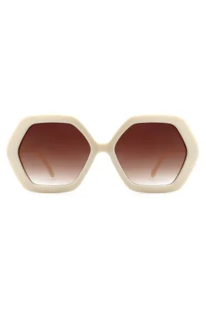 Hexagon Frame Sunglasses - Cream
