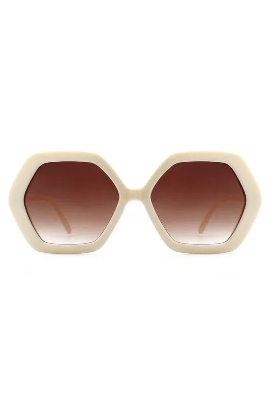 Hexagon Frame Sunglasses - Cream