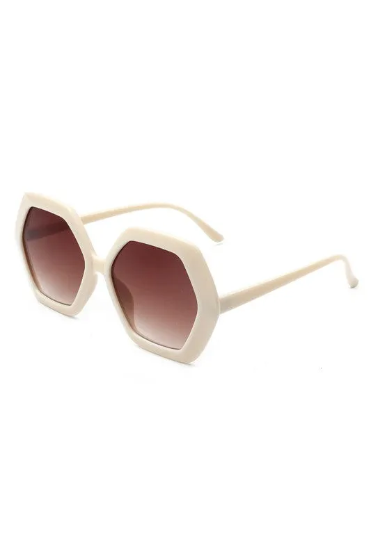 Hexagon Frame Sunglasses - Cream