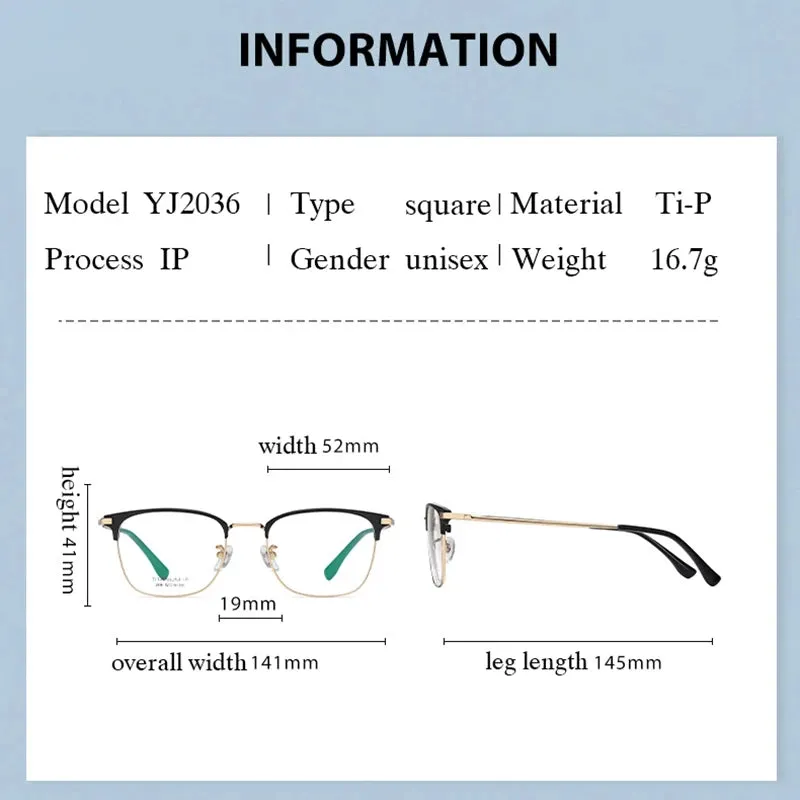 Hotochki Mens Full Rim Browline Square Titanium Eyeglasses Yj2036