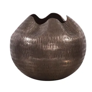 Howard Elliott Collection Textured Deep Copper Aluminum Pinched Top Globe Vase, Small