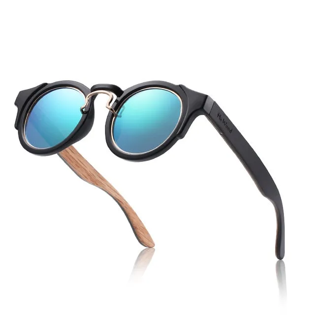 Hu Wood Unisex Round Steampunk Sunglasses Brand Designer Frame Gr8046