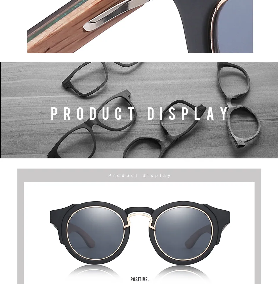 Hu Wood Unisex Round Steampunk Sunglasses Brand Designer Frame Gr8046