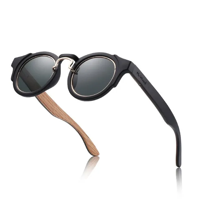 Hu Wood Unisex Round Steampunk Sunglasses Brand Designer Frame Gr8046