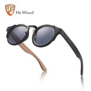 Hu Wood Unisex Round Steampunk Sunglasses Brand Designer Frame Gr8046