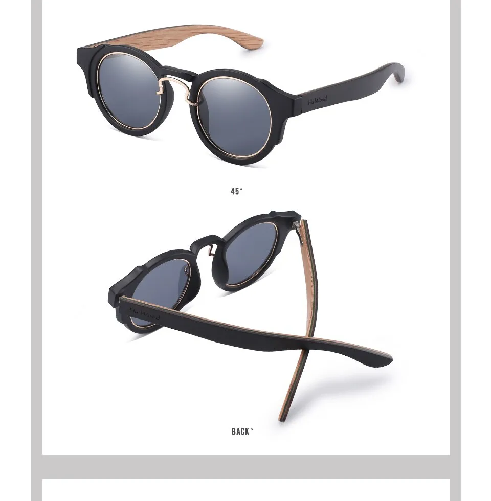 Hu Wood Unisex Round Steampunk Sunglasses Brand Designer Frame Gr8046