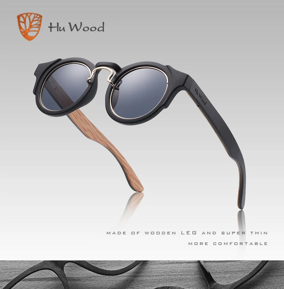 Hu Wood Unisex Round Steampunk Sunglasses Brand Designer Frame Gr8046