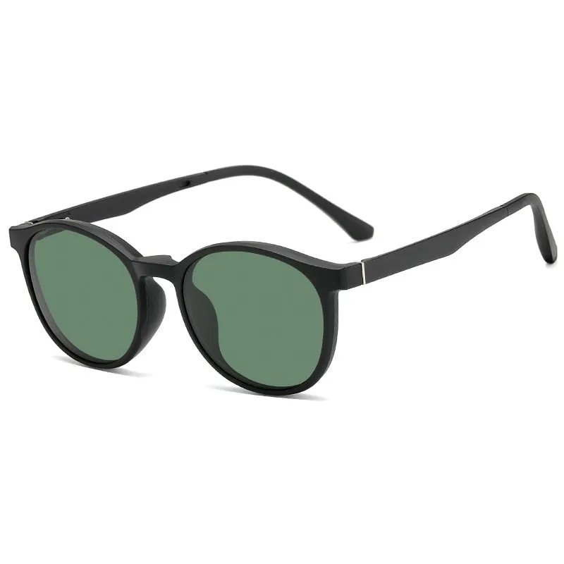 KatKani Unisex Full Rim Round Acetate Eyeglasses Clip On Polarized Sunglasses TJ2159