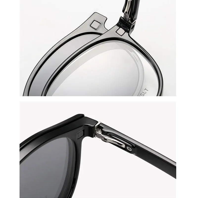 KatKani Unisex Full Rim Round Acetate Eyeglasses Clip On Polarized Sunglasses TJ2159