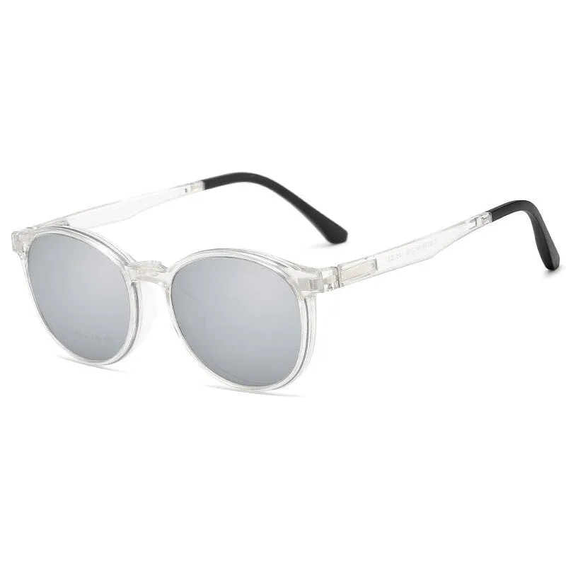 KatKani Unisex Full Rim Round Acetate Eyeglasses Clip On Polarized Sunglasses TJ2159
