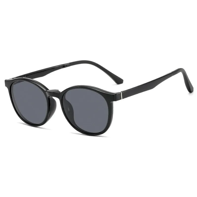 KatKani Unisex Full Rim Round Acetate Eyeglasses Clip On Polarized Sunglasses TJ2159