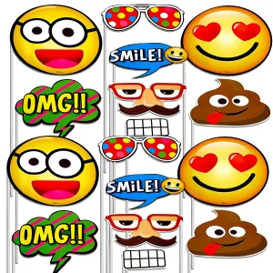 Kicko Happy Faces Photo Props on Sticks - 16 Pack - Multiple Sizes - for Kids, Party