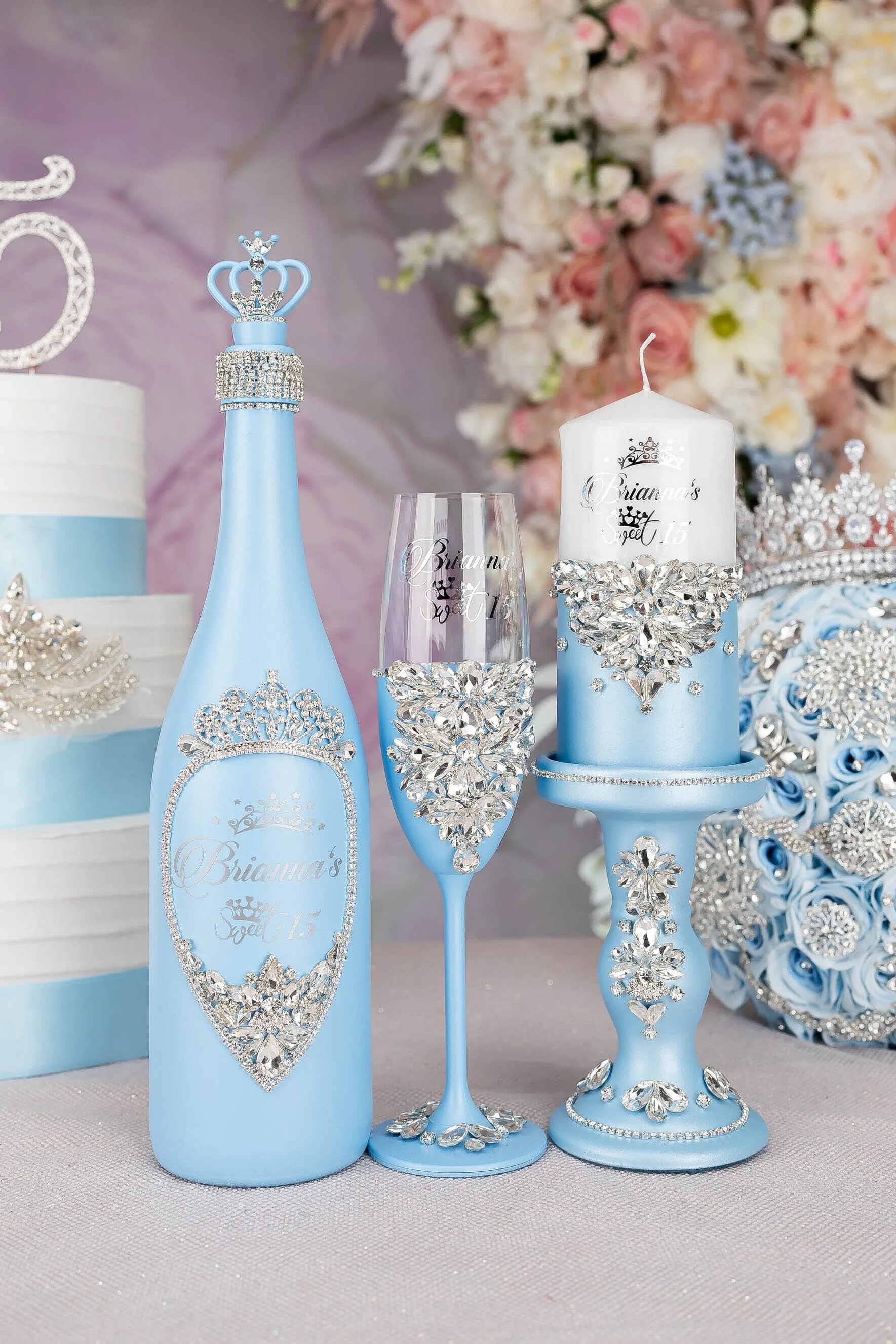 Light blue quinceanera toasting package