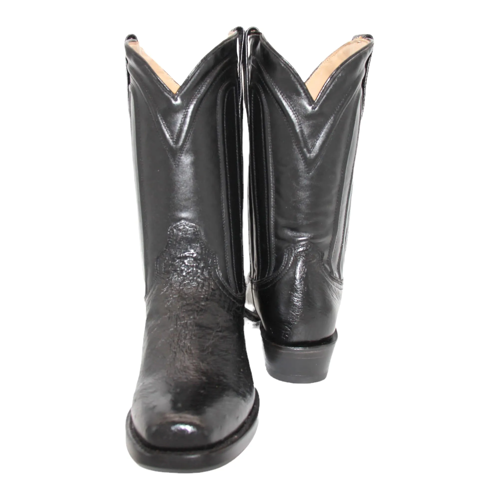 Mens Black Genuine Ostrich Leather Square Toe Cowboy Boot