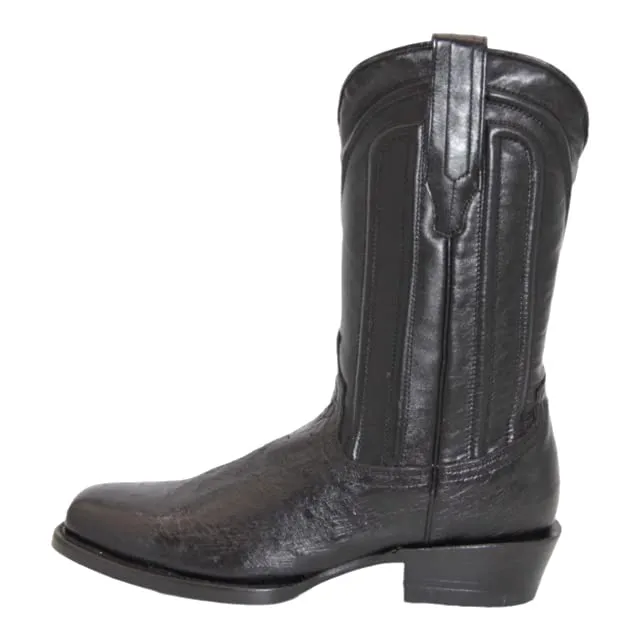 Mens Black Genuine Ostrich Leather Square Toe Cowboy Boot