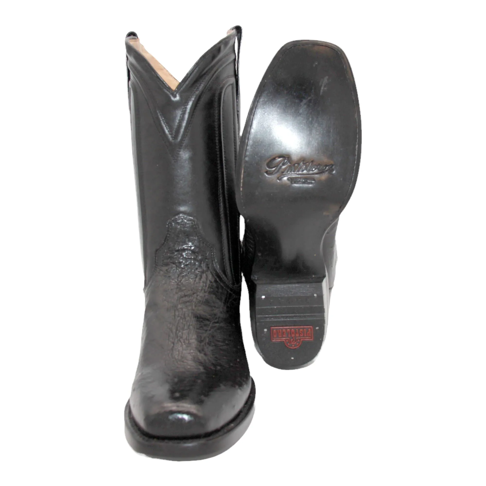 Mens Black Genuine Ostrich Leather Square Toe Cowboy Boot