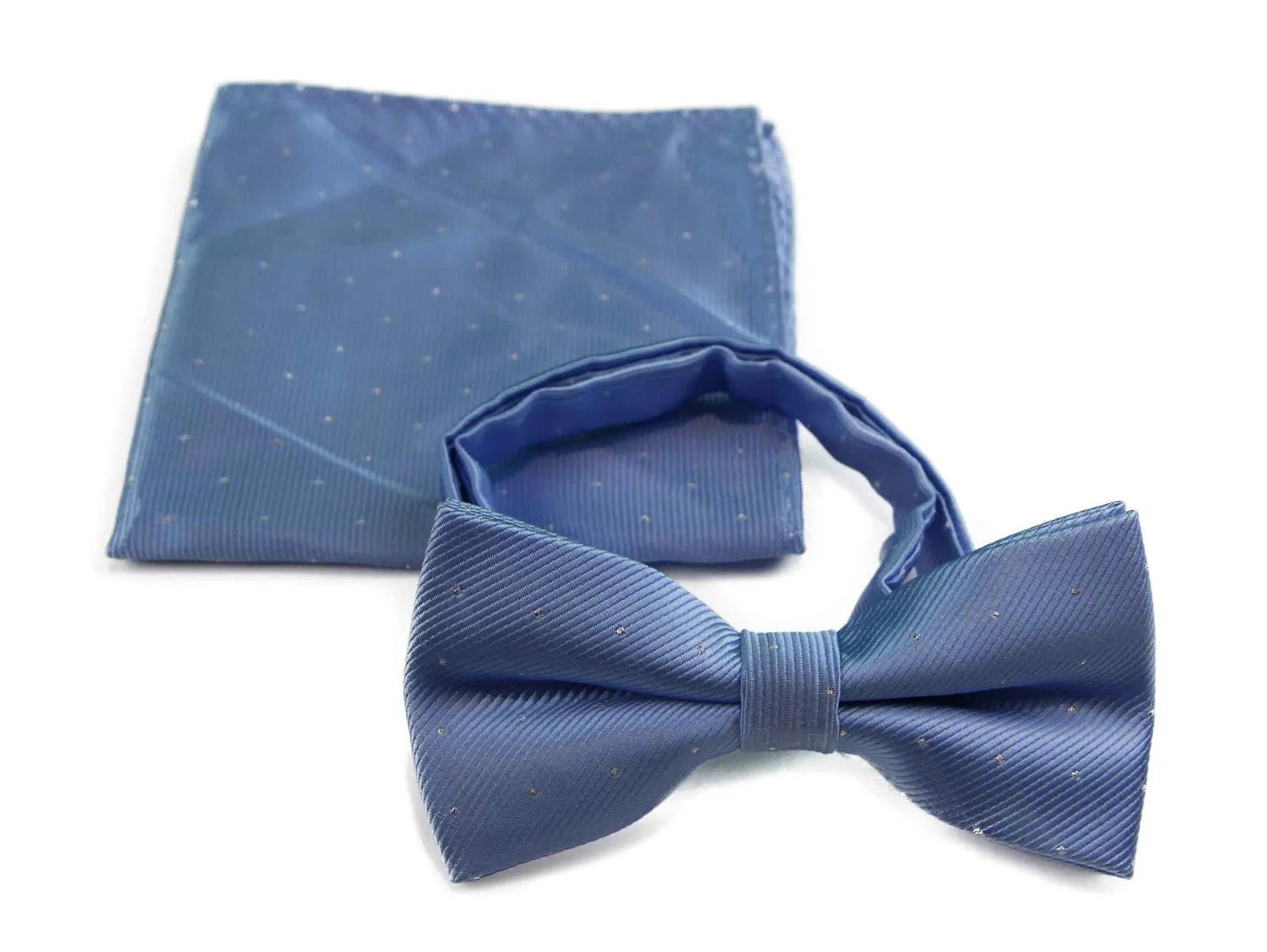 Mens Light Blue With Silver Stars Matching Bow Tie & Pocket Square Set