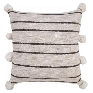 Modern Farmhouse Striped Throw Pillow with Pom Poms  Square