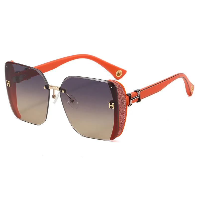 New Fashion Sunglasses Trendy Frameless Gradient Sunglasses Large Frame Anti-UV Women's Sun Square