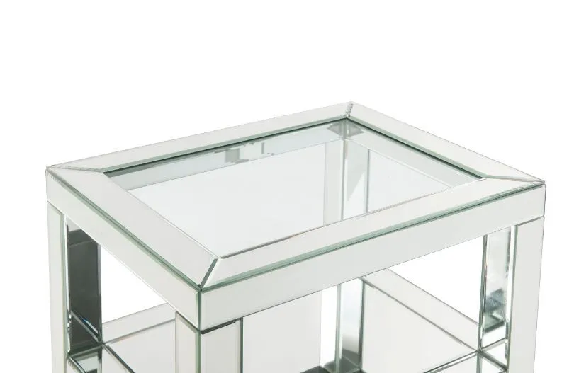 Noralie - Accent Table - Clear Glass, Mirrored & Faux Diamonds - 26"