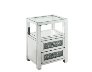Noralie - Accent Table - Clear Glass, Mirrored & Faux Diamonds - 26"