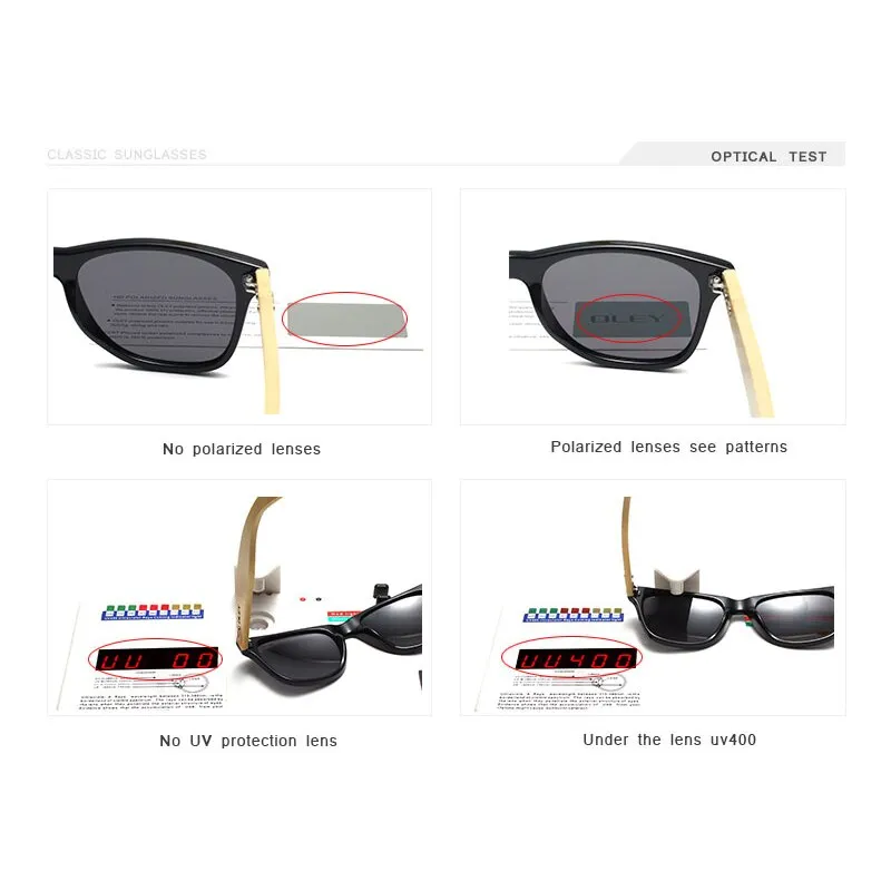 Oley Unisex Square Bamboo Wood Handcrafted Polarized Sunglasses Yz2140