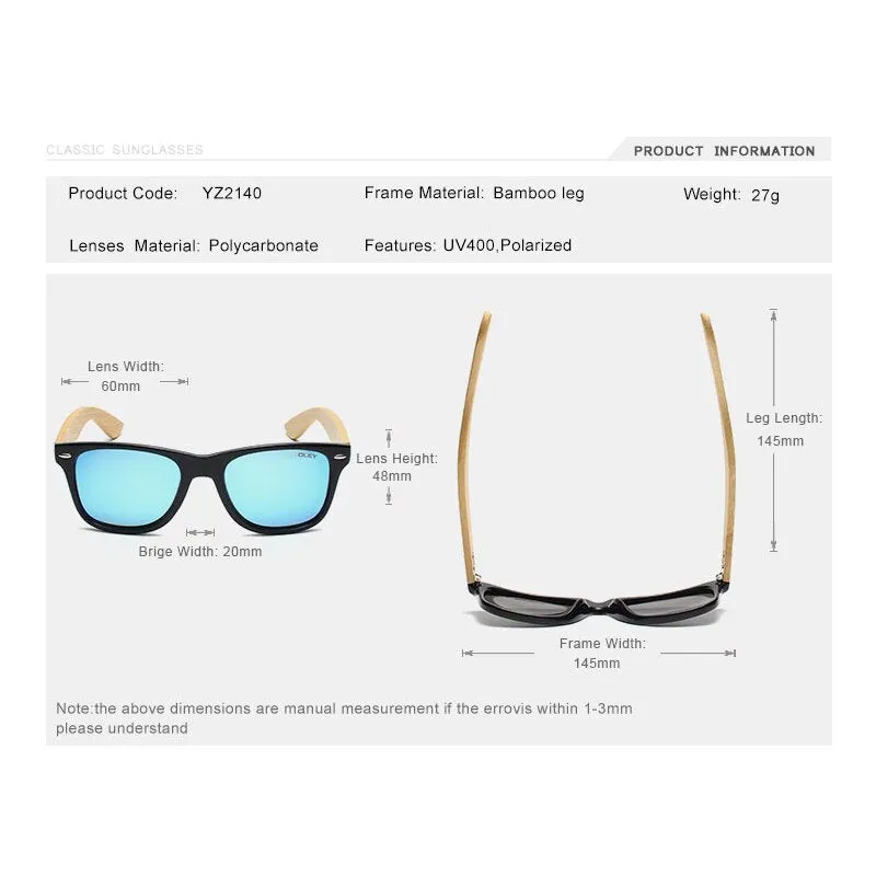 Oley Unisex Square Bamboo Wood Handcrafted Polarized Sunglasses Yz2140