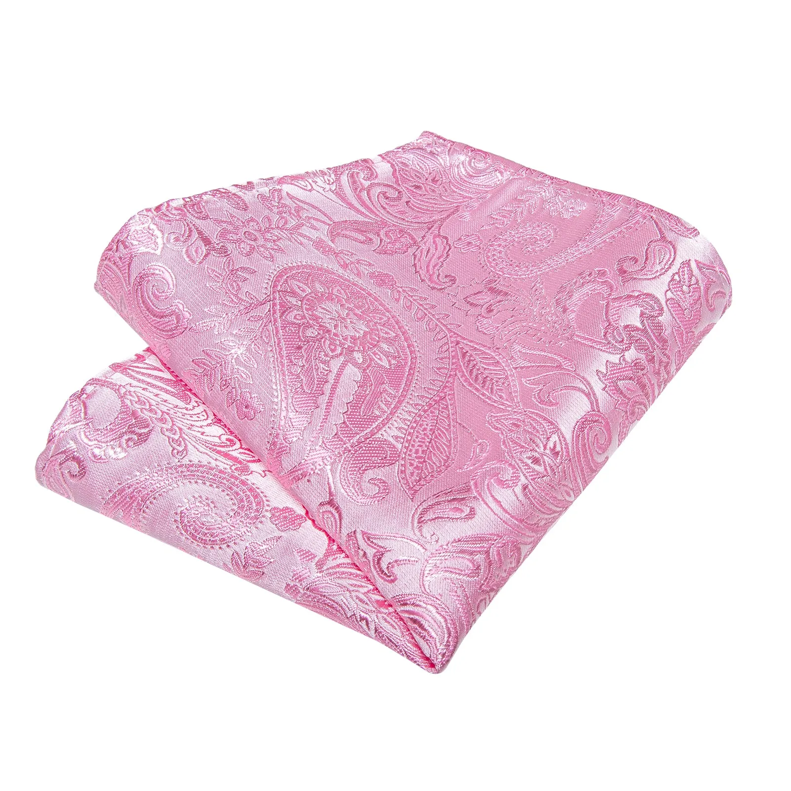 Pink Floral Self-Bowtie Pocket Square Cufflinks Set