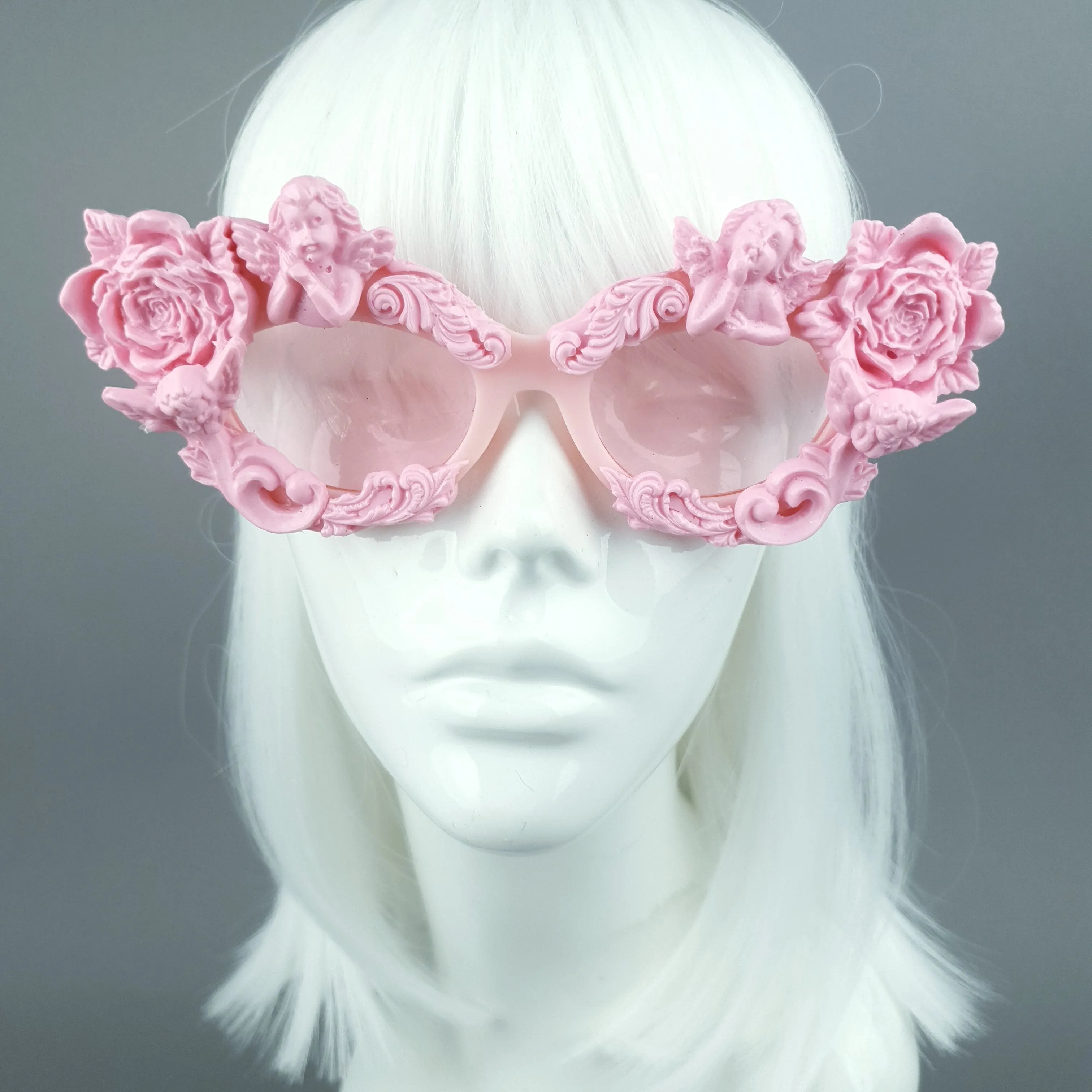 "Immortal" Pink Angel, Rose & Filigree Catseye Sunglasses