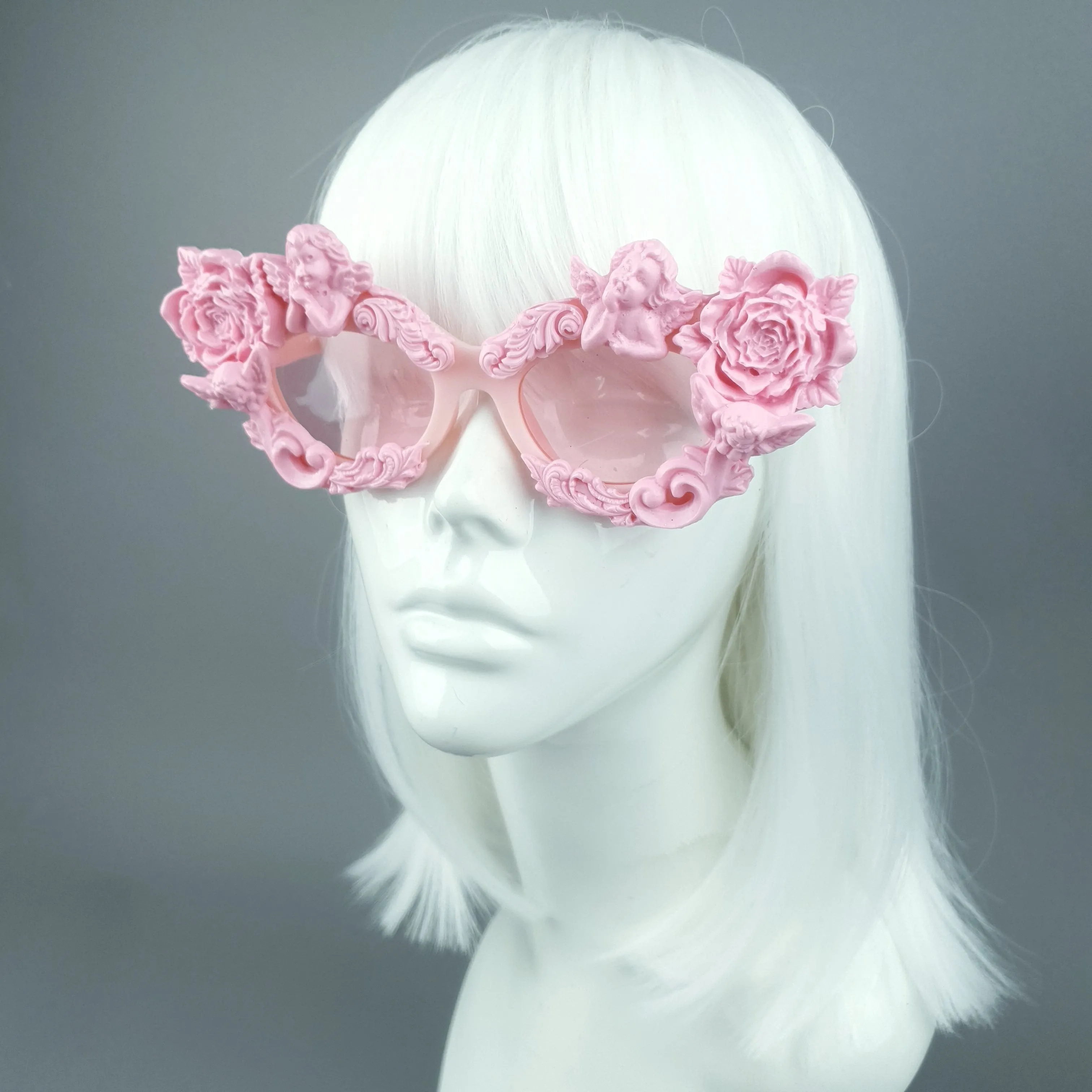 "Immortal" Pink Angel, Rose & Filigree Catseye Sunglasses