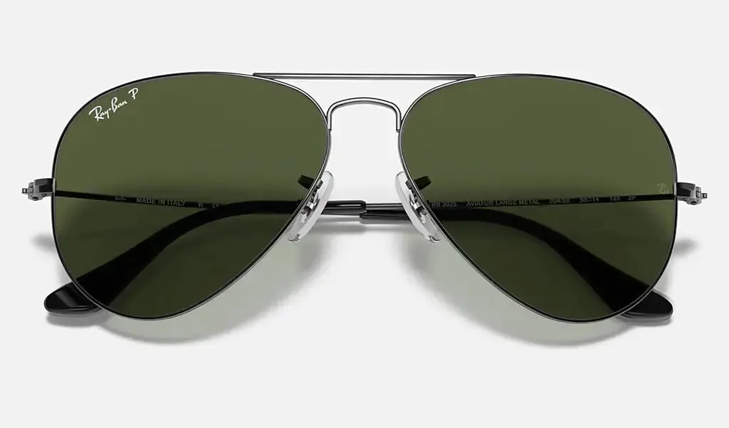 RAY-BAN Aviator Classic Sunglasses - Gunmetal - Crystal Green Polarized Lens