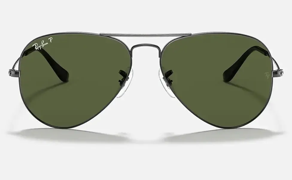 RAY-BAN Aviator Classic Sunglasses - Gunmetal - Crystal Green Polarized Lens