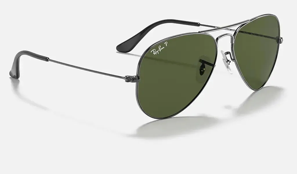 RAY-BAN Aviator Classic Sunglasses - Gunmetal - Crystal Green Polarized Lens