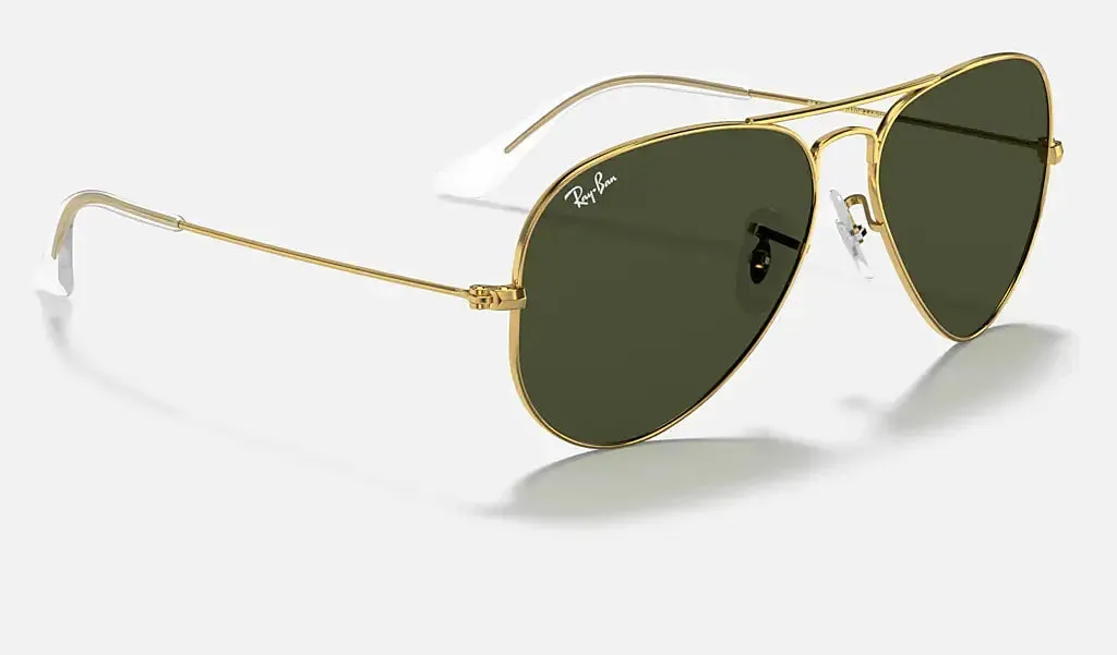 RAY-BAN Aviator Classic Sunglasses - Polished Gold - Crystal Green Lens