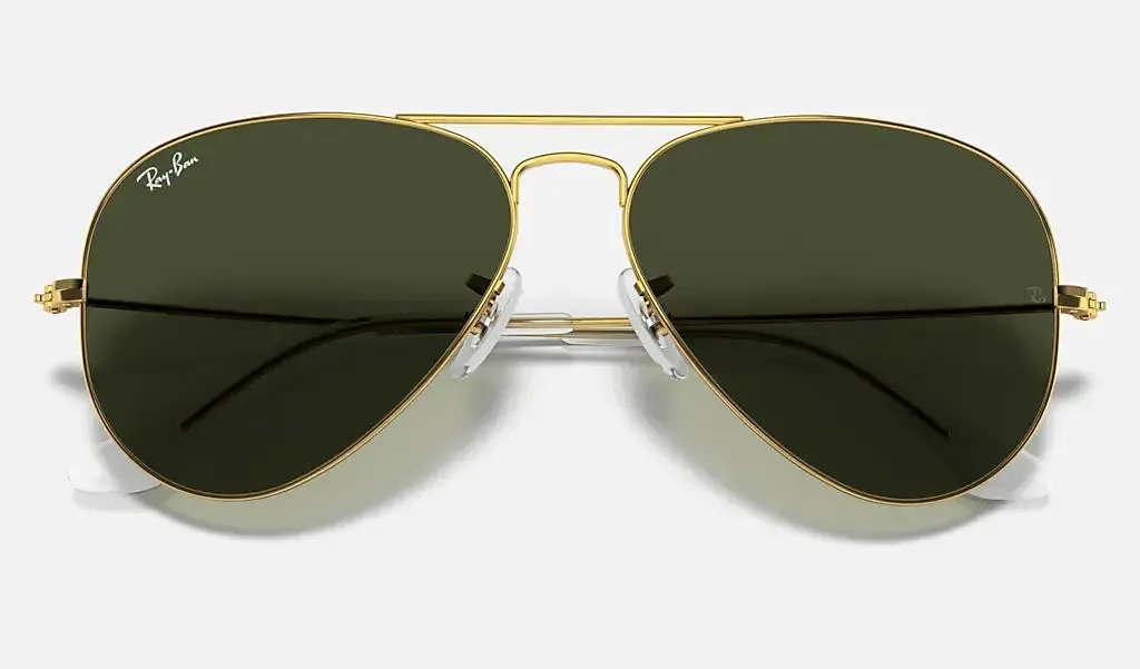 RAY-BAN Aviator Classic Sunglasses - Polished Gold - Crystal Green Lens