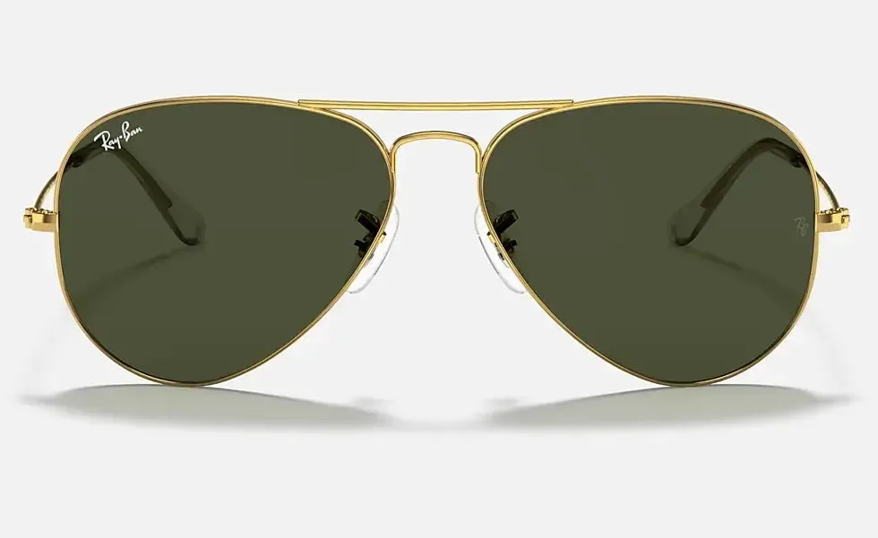 RAY-BAN Aviator Classic Sunglasses - Polished Gold - Crystal Green Lens