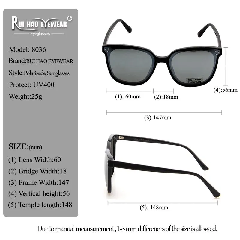 Rui Hao Women's Full Rim Square Polycarbonate Polarized Sunglasses 8036