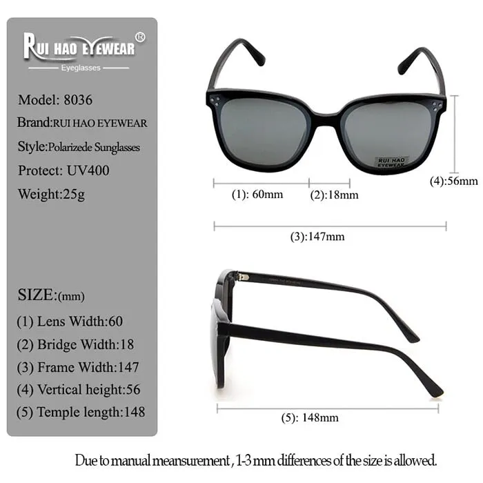 Rui Hao Women's Full Rim Square Polycarbonate Polarized Sunglasses 8036
