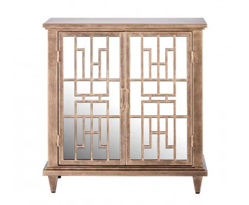 Sideboard Buffet Cabinet Storage with Mirrored Glass Doors in French Brass Finish
