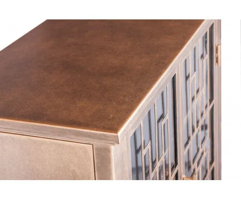 Sideboard Buffet Cabinet Storage with Mirrored Glass Doors in French Brass Finish