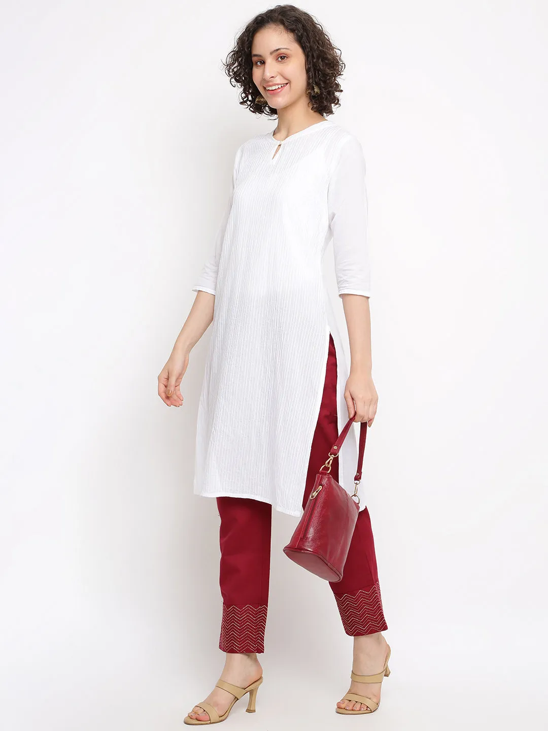 Solid Maroon Ethnic Straight Pant