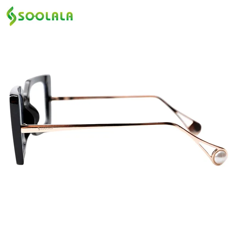 Soolala Stylish Full Rim Cat Eye Acetate Alloy Womens Reading Glasses - Model 0792