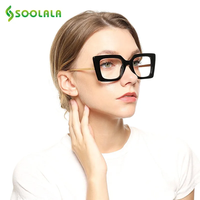 Soolala Stylish Full Rim Cat Eye Acetate Alloy Womens Reading Glasses - Model 0792