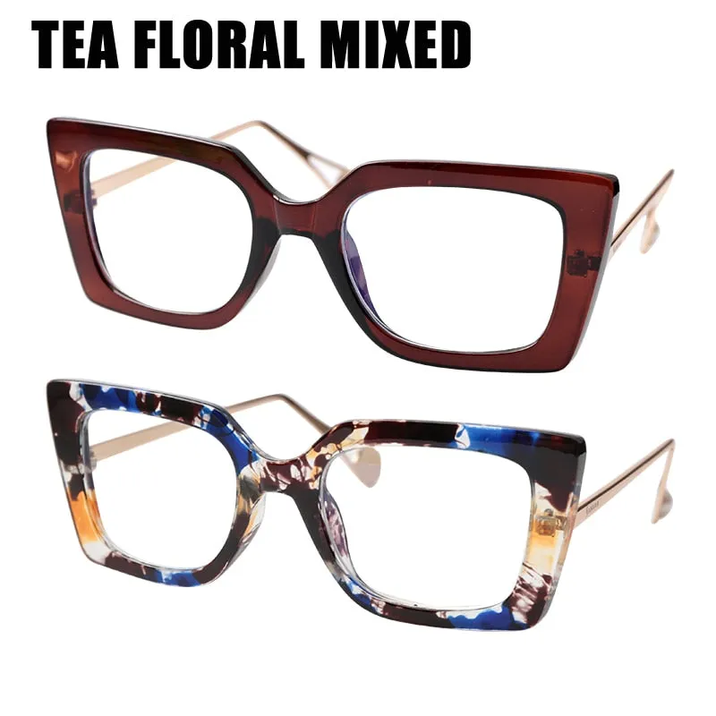 Soolala Stylish Full Rim Cat Eye Acetate Alloy Womens Reading Glasses - Model 0792