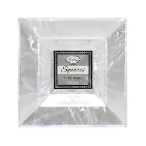 Squares - Clear 12 oz. Square Plastic Dinner Bowls (Case Qty: 120)