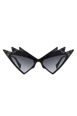 Star Embellished Cat Eye Sunglasses - Black Lenses