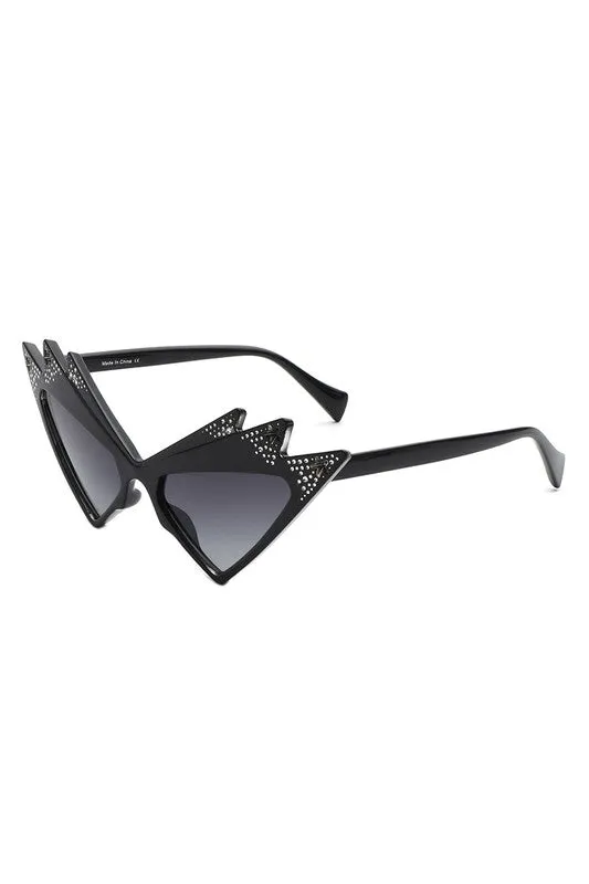 Star Embellished Cat Eye Sunglasses - Black Lenses