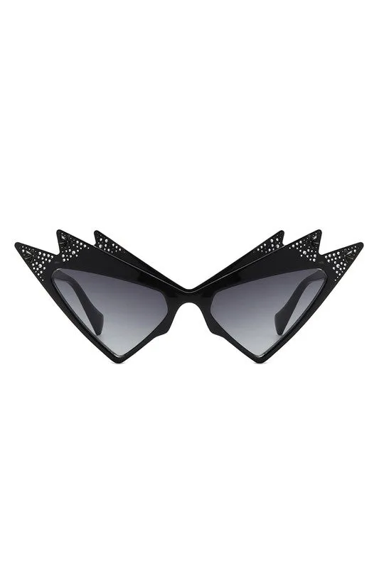 Star Embellished Cat Eye Sunglasses - Black Lenses
